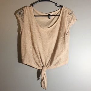 Dark Cream Colored Lace Top With Front Knot